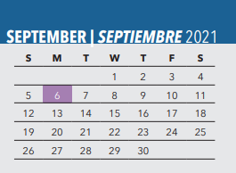 District School Academic Calendar for Alex Sanger Elementary School for September 2021