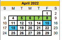 District School Academic Calendar for Brazoria Co J J A E P for April 2022