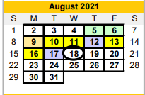 District School Academic Calendar for Danbury Elementary for August 2021
