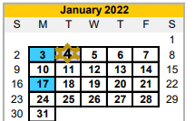 District School Academic Calendar for Brazoria Co J J A E P for January 2022