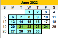 District School Academic Calendar for Brazoria Co J J A E P for June 2022