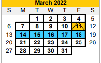 District School Academic Calendar for Brazoria Co J J A E P for March 2022