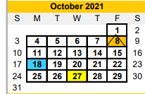 District School Academic Calendar for Brazoria Co J J A E P for October 2021