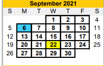 District School Academic Calendar for Brazoria Co J J A E P for September 2021