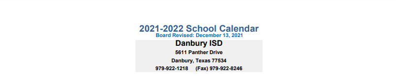 District School Academic Calendar for Brazoria Co J J A E P