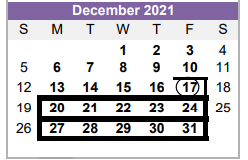 District School Academic Calendar for Austin El for December 2021