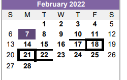 District School Academic Calendar for Wilson J H for February 2022