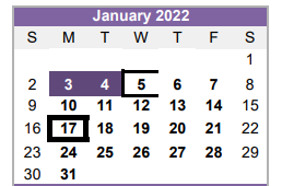 District School Academic Calendar for Wilson J H for January 2022