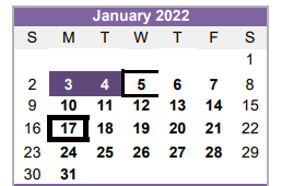 District School Academic Calendar for Hardin/chambers Ctr for January 2022