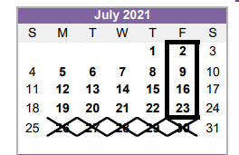 District School Academic Calendar for Austin El for July 2021