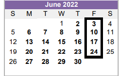 District School Academic Calendar for Wilson J H for June 2022