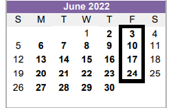 District School Academic Calendar for Hardin/chambers Ctr for June 2022