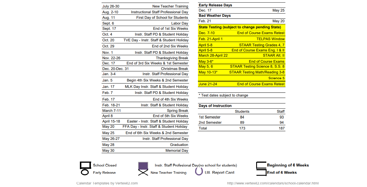 District School Academic Calendar Key for Austin El