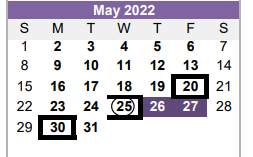 District School Academic Calendar for Colbert El for May 2022