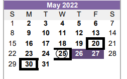 District School Academic Calendar for Hardin/chambers Ctr for May 2022