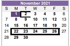 District School Academic Calendar for Dayton H S for November 2021