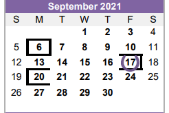 District School Academic Calendar for Dayton H S for September 2021