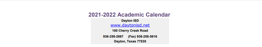 District School Academic Calendar for Dayton H S