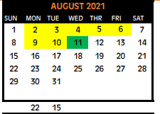 District School Academic Calendar for Dekalb Elementary School for August 2021