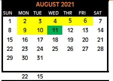 District School Academic Calendar for New Boston Daep for August 2021