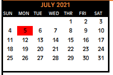District School Academic Calendar for Dekalb Middle for July 2021