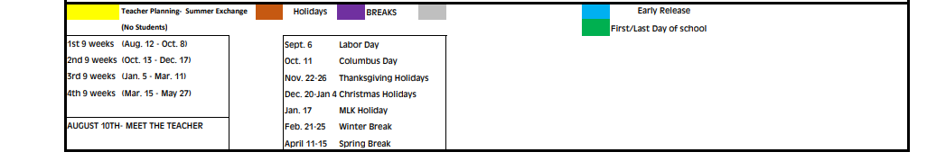 District School Academic Calendar Key for New Boston Daep