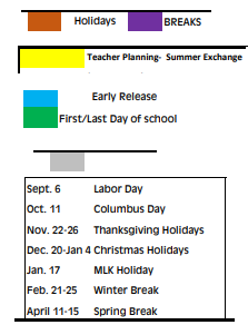 District School Academic Calendar Legend for Dekalb Middle