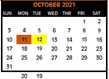 District School Academic Calendar for Dekalb Middle for October 2021