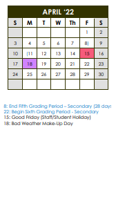 District School Academic Calendar for Perkins Middle for April 2022