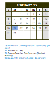 District School Academic Calendar for De Leon Elementary for February 2022