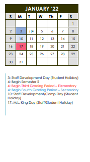 District School Academic Calendar for Perkins Middle for January 2022