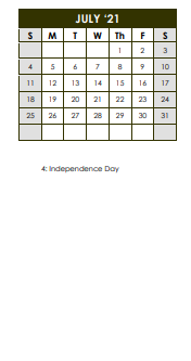 District School Academic Calendar for De Leon Elementary for July 2021