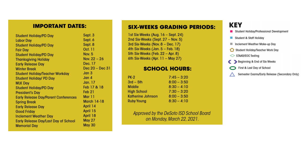 District School Academic Calendar Key for P A S S Learning Center