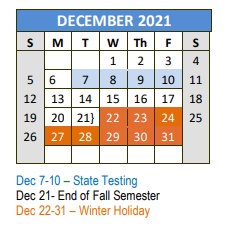 District School Academic Calendar for Decatur Int for December 2021