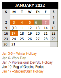 District School Academic Calendar for Decatur H S for January 2022