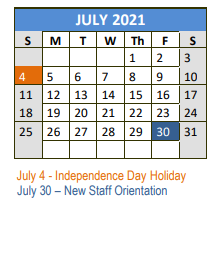 District School Academic Calendar for Rann Elementary for July 2021
