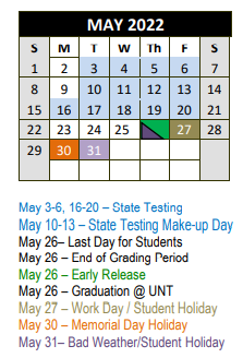 District School Academic Calendar for Decatur Int for May 2022