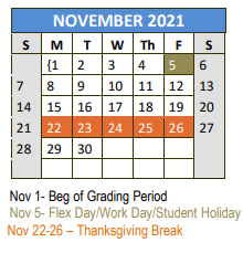 District School Academic Calendar for Decatur H S for November 2021