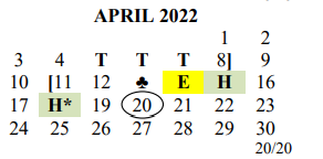 District School Academic Calendar for Hillcrest Elementary School for April 2022