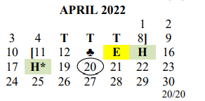 District School Academic Calendar for John P Ojeda Jr High for April 2022