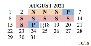 District School Academic Calendar for Smith Elementary for August 2021