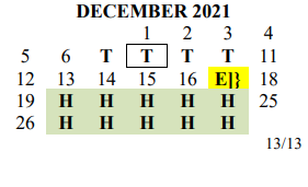 District School Academic Calendar for Del Valle Opportunity Ctr for December 2021