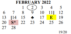 District School Academic Calendar for Smith Elementary for February 2022