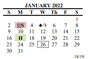 District School Academic Calendar for John P Ojeda Jr High for January 2022