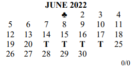 District School Academic Calendar for John P Ojeda Jr High for June 2022