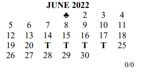 District School Academic Calendar for Travis Co J J A E P for June 2022