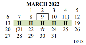 District School Academic Calendar for John P Ojeda Jr High for March 2022