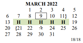 District School Academic Calendar for Del Valle Opportunity Ctr for March 2022