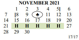 District School Academic Calendar for Popham Elementary for November 2021