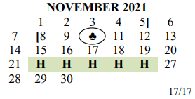 District School Academic Calendar for Del Valle Elementary School for November 2021